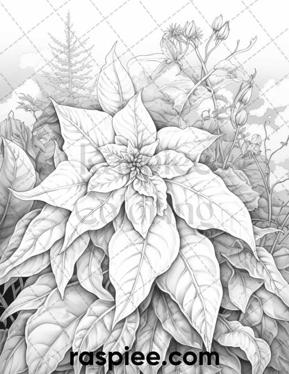 60 Merry Christmas Grayscale Coloring Pages Printable for Adult, Holiday Relaxation Art, PDF File Instant Download