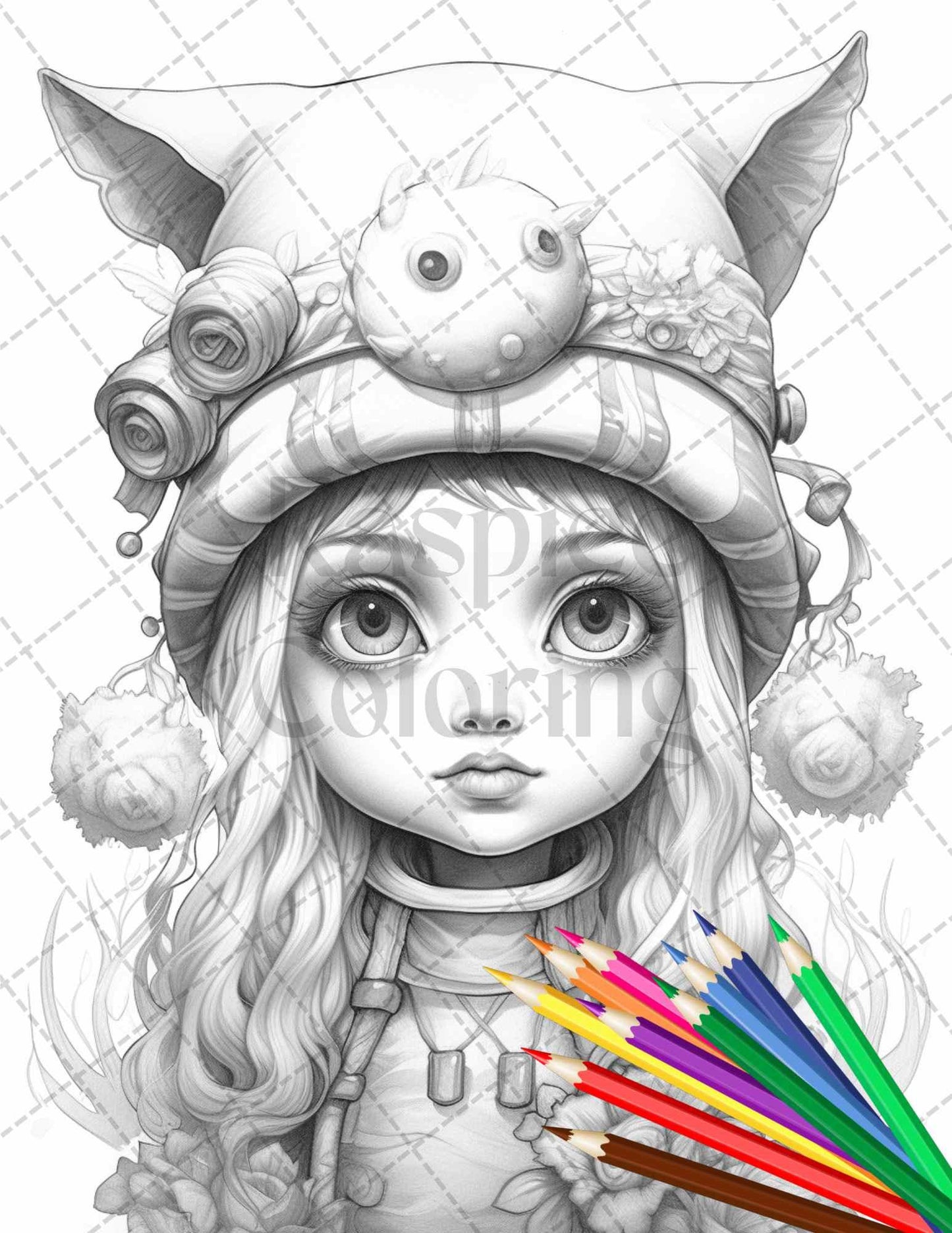 41 Adorable Gnome Girls Grayscale Coloring Pages Printable for Adults and Kids, PDF File Instant Download