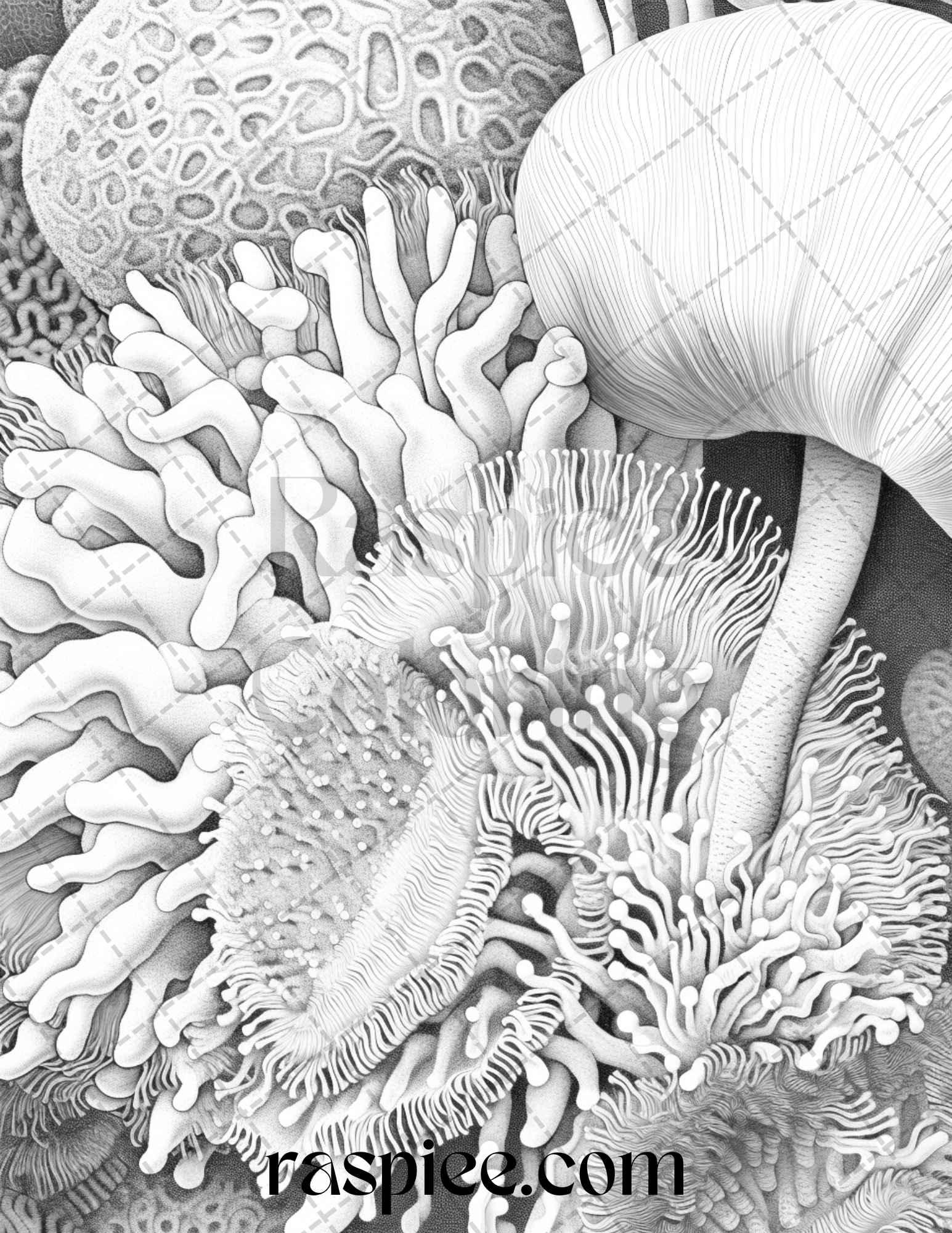 Ocean Life Grayscale Coloring Pages Printable for Adults Relaxation and Creativity, PDF File Instant Download