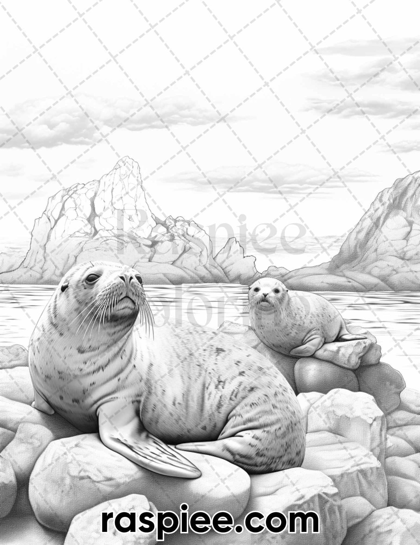55 Winter Wildlife Grayscale Coloring Pages for Adults, Printable PDF Instant Download