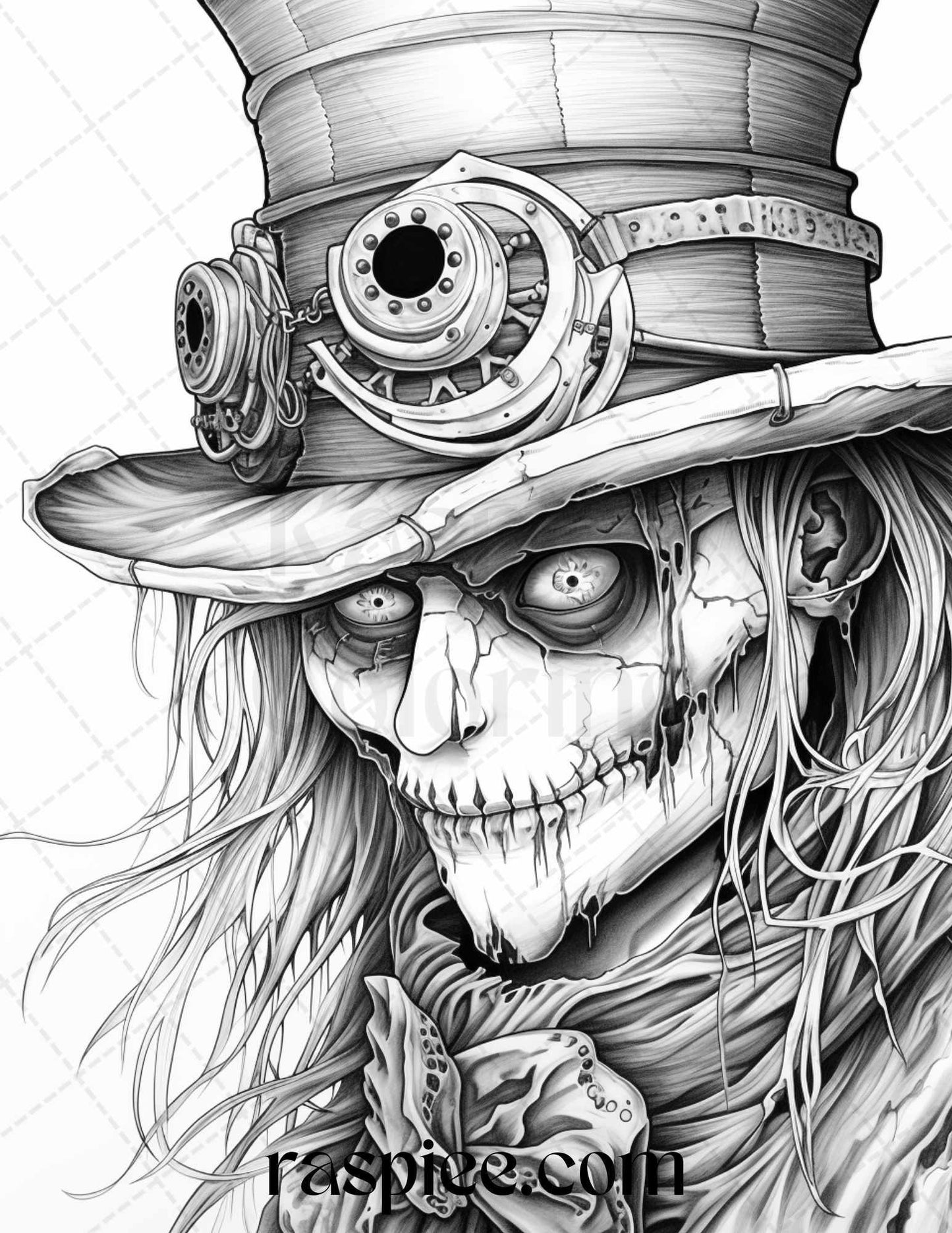 53 Scary Steampunk Scarecrows Grayscale Coloring Pages Printable for Adults, PDF File Instant Download