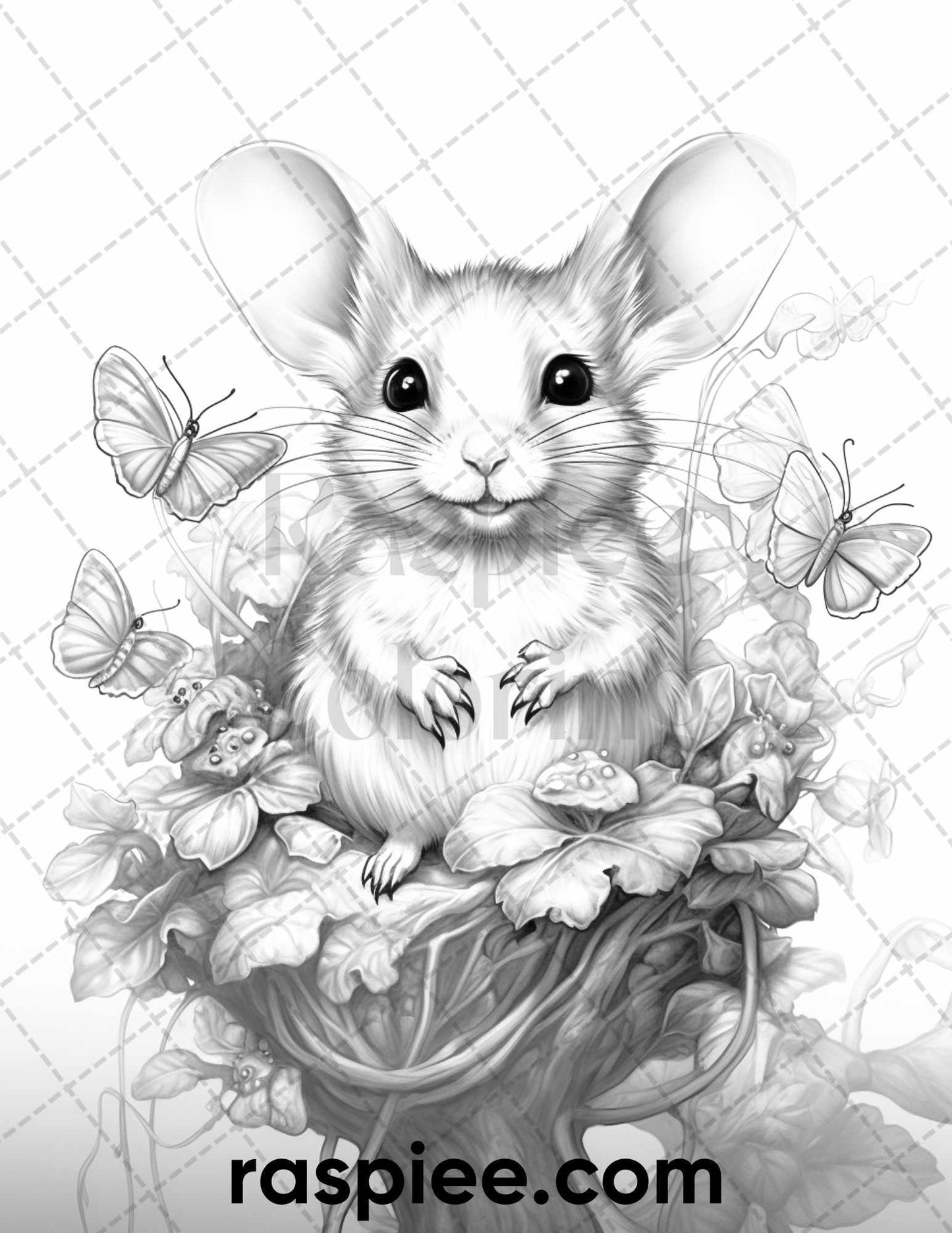 50 Enchanting Fairytale Mice Grayscale Coloring Pages Printable for Adults, PDF File Instant Download