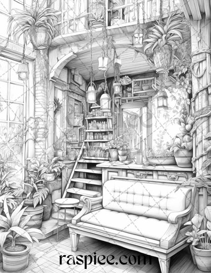 50 Cozy Coffee Shop Grayscale Coloring Pages Printable for Adults, PDF File Instant Download