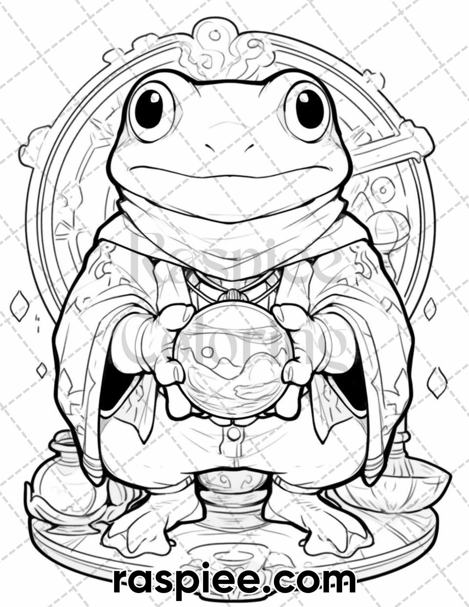 50 The Frog Kingdom Grayscale Coloring Pages for Adults, Printable PDF Instant Download