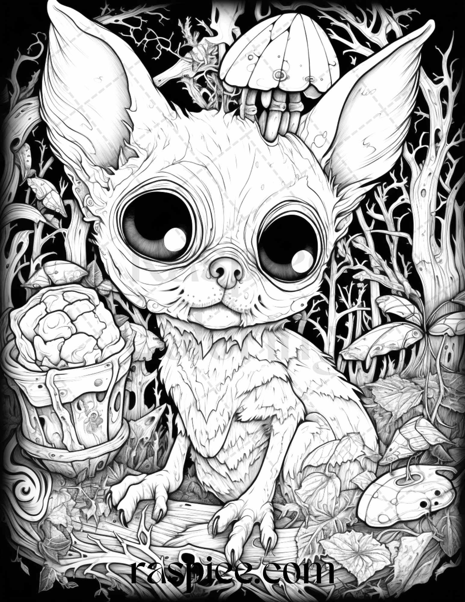 50 Halloween Scary Animals Grayscale Coloring Pages Printable for Adults, PDF File Instant Download