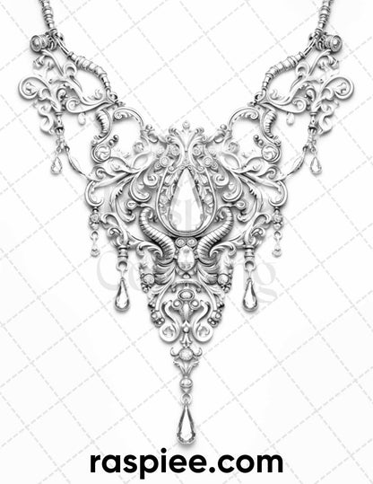 75 Exquisite Jewelry Collection Grayscale Coloring Pages for Adults, Printable PDF Instant Download