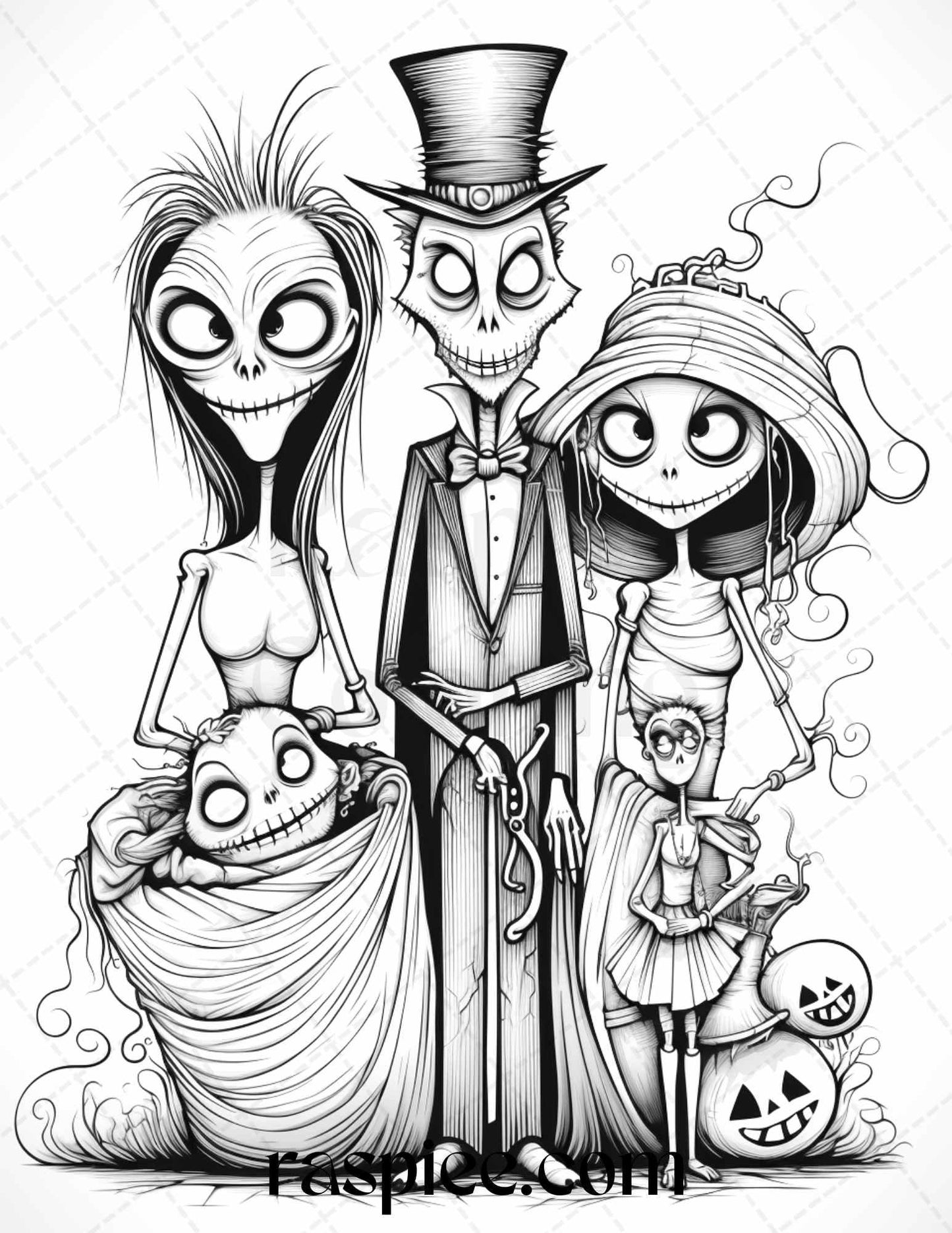 50 Monster Family Grayscale Coloring Pages Printable for Adults - Instant Download, Halloween Coloring Book, Fun and Spooky Designs