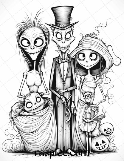 50 Monster Family Grayscale Coloring Pages Printable for Adults - Instant Download, Halloween Coloring Book, Fun and Spooky Designs
