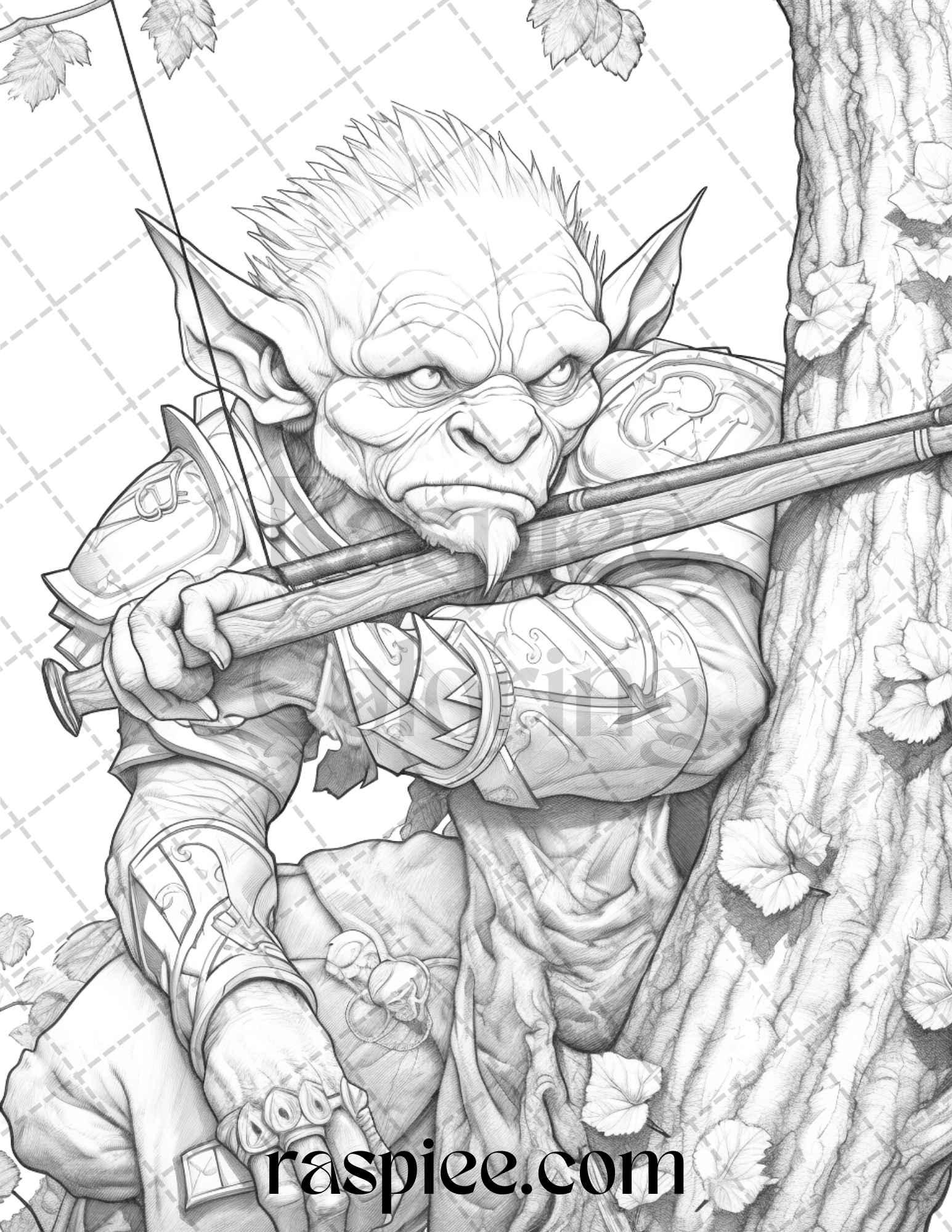 Fantasy Goblins Grayscale Coloring Pages Printable for Adults, PDF File Instant Download