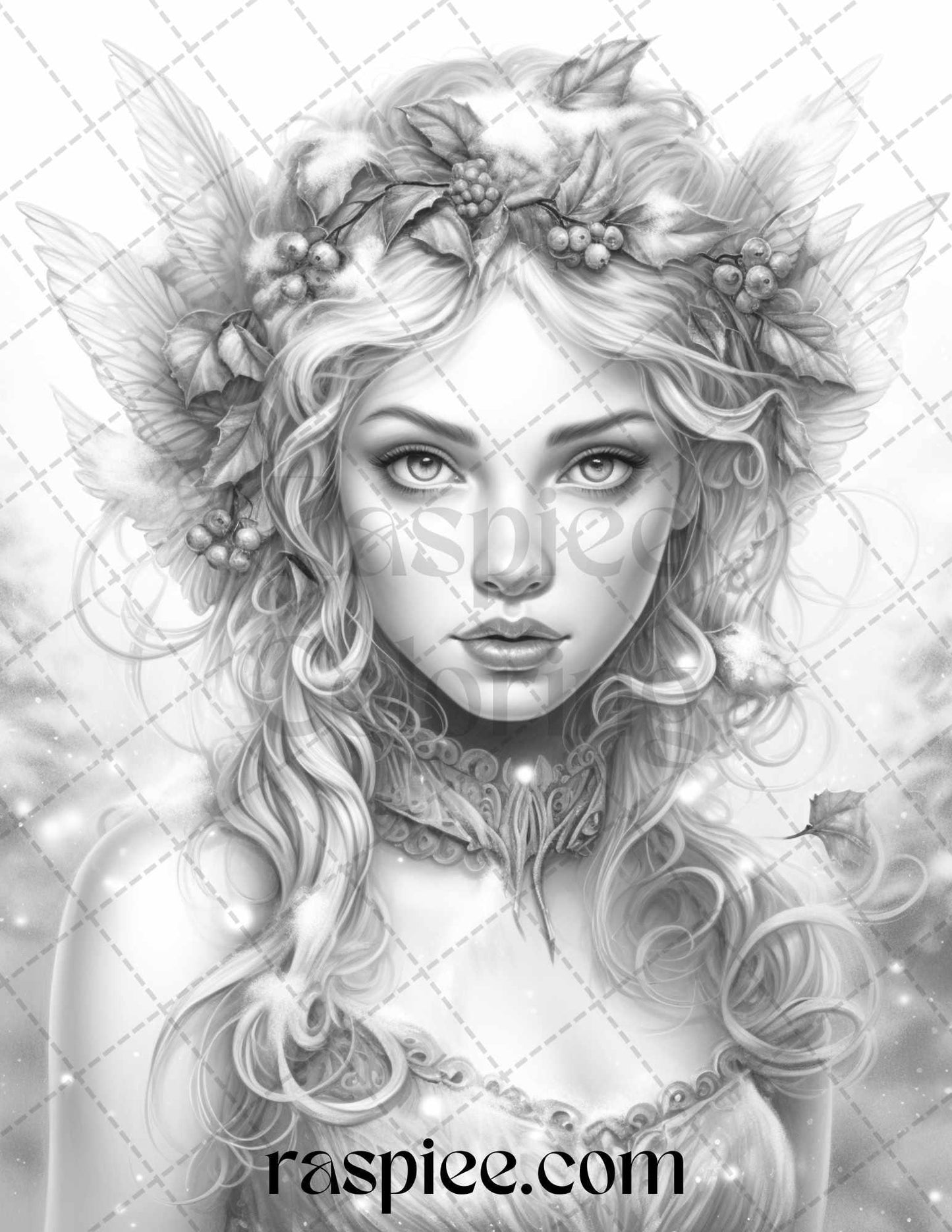 50 Winter Fairy Grayscale Coloring Pages Printable for Adults, PDF File Instant Download
