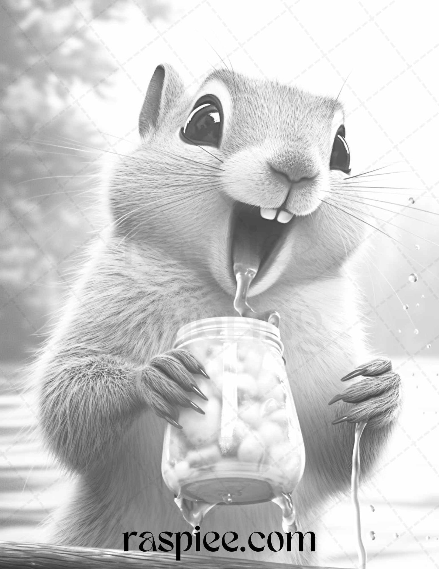 52 Adorable Squirrels Grayscale Coloring Pages Printable for Adults Kids, PDF File Instant Download