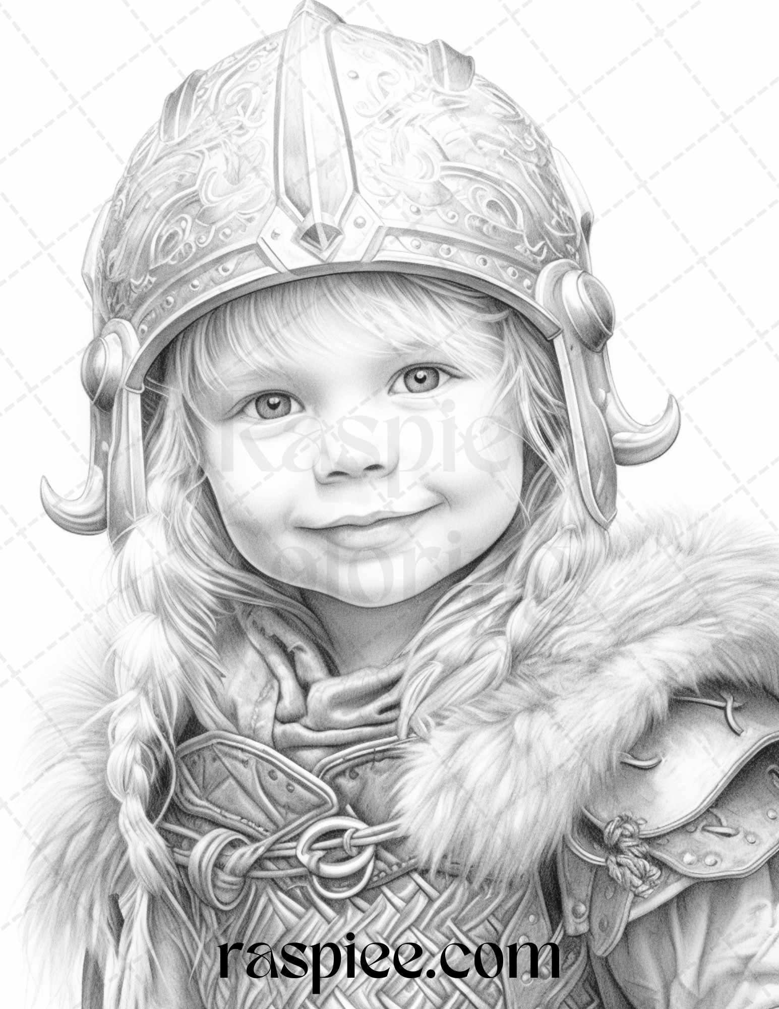 58 Little Viking Girls Boys Portrait Grayscale Coloring Pages Printable, PDF File Instant Download