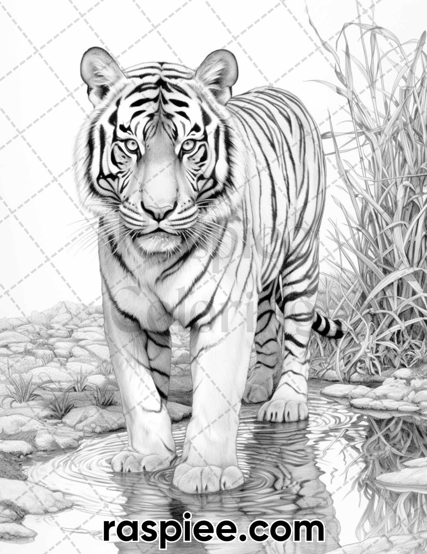 55 Wild Animals Grayscale Coloring Pages for Adults, Printable PDF Instant Download