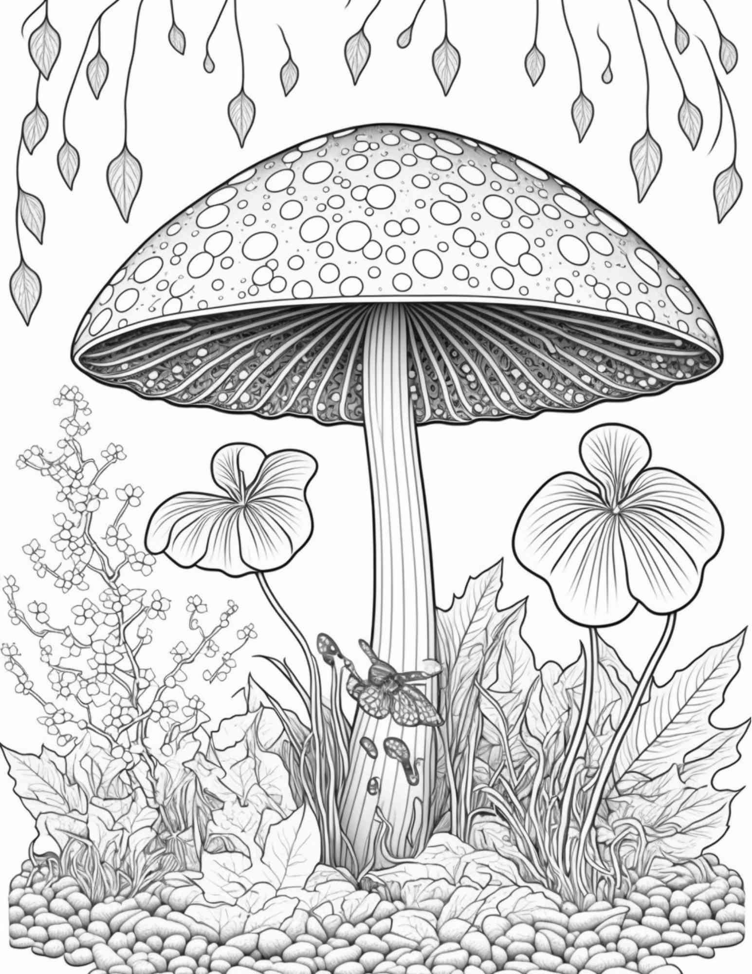100 Mushroom Forest Coloring Pages Printable for Adults and Kids, Grayscale Coloring Book, Printable PDF File Instant Download