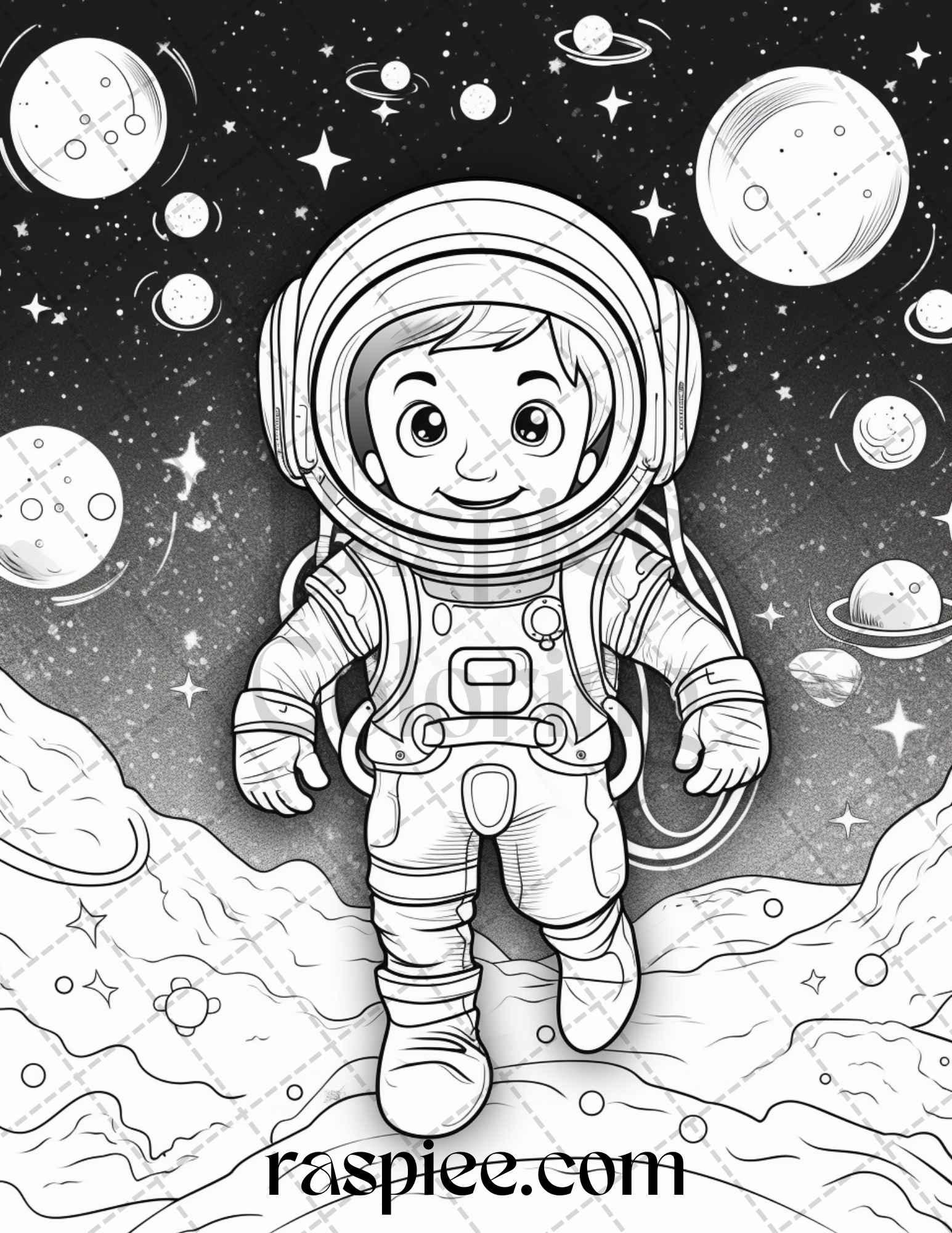 50 Cute Astronaut Adventures Coloring Pages Printable for Kids, PDF File Instant Download