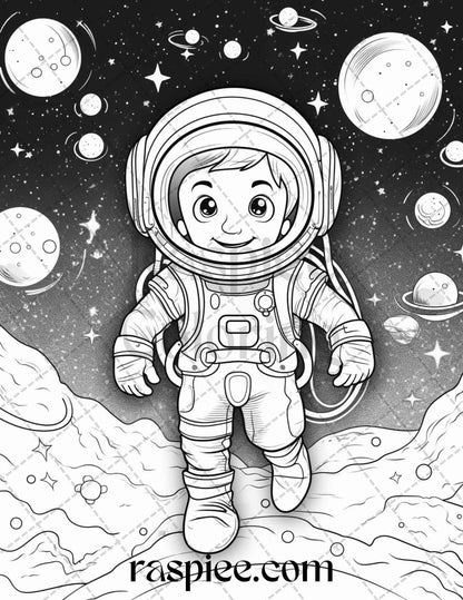 50 Cute Astronaut Adventures Coloring Pages Printable for Kids, PDF File Instant Download