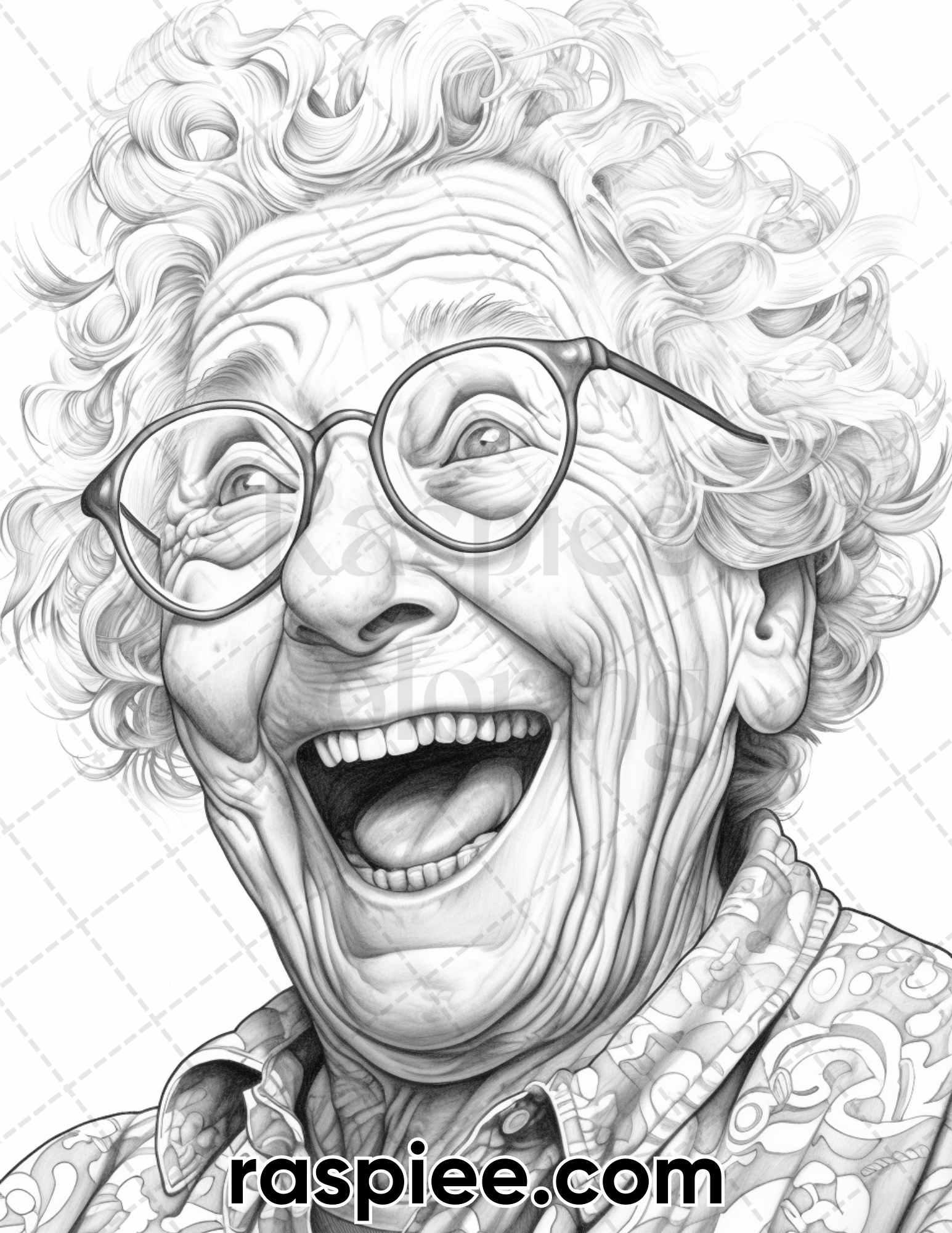 50 Funny Grandma Grayscale Coloring Pages for Adults, Printable PDF Instant Download