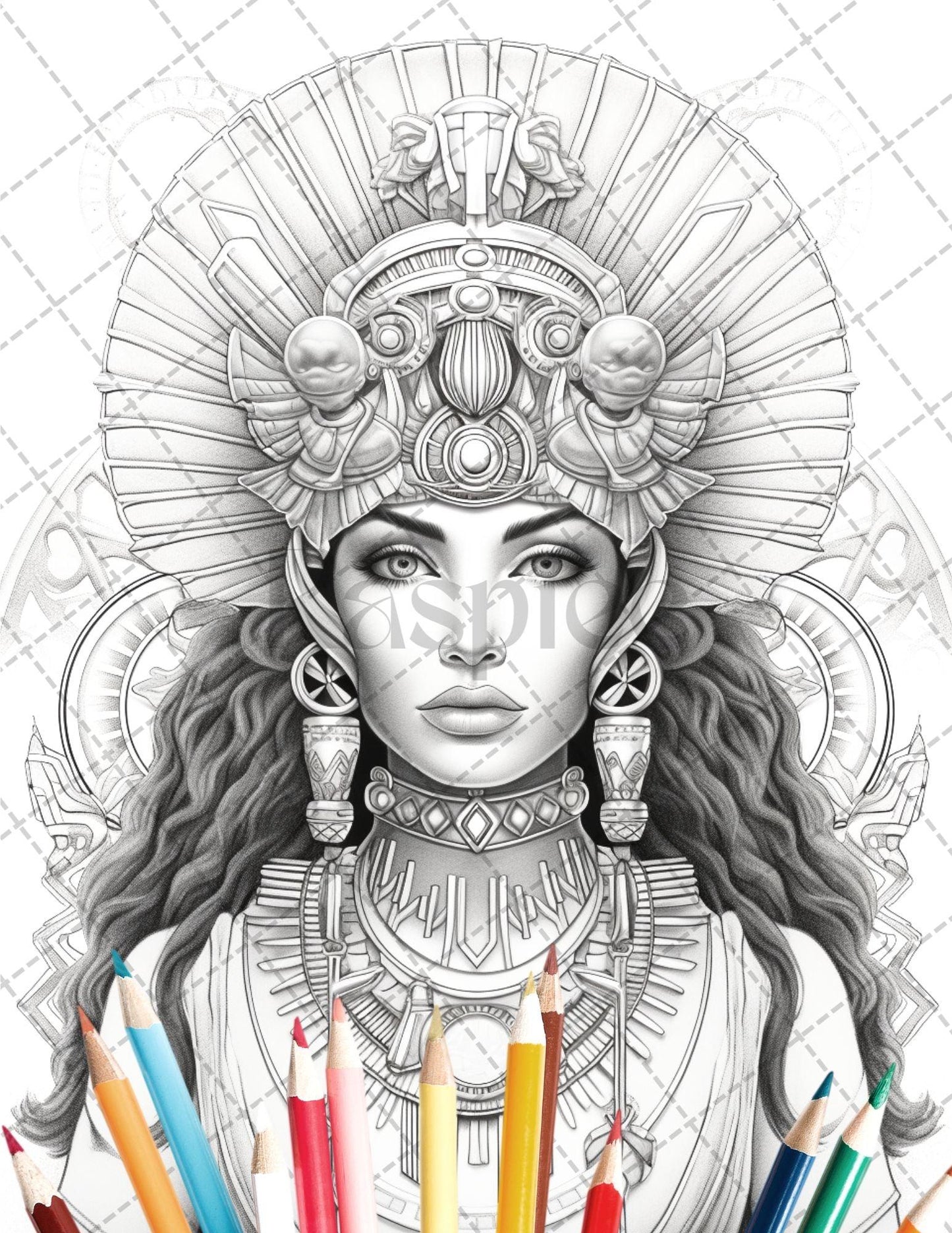 35 Ancient Egyptian Queens Coloring Book Printable for Adults, Grayscale Coloring Page, PDF File Instant Download