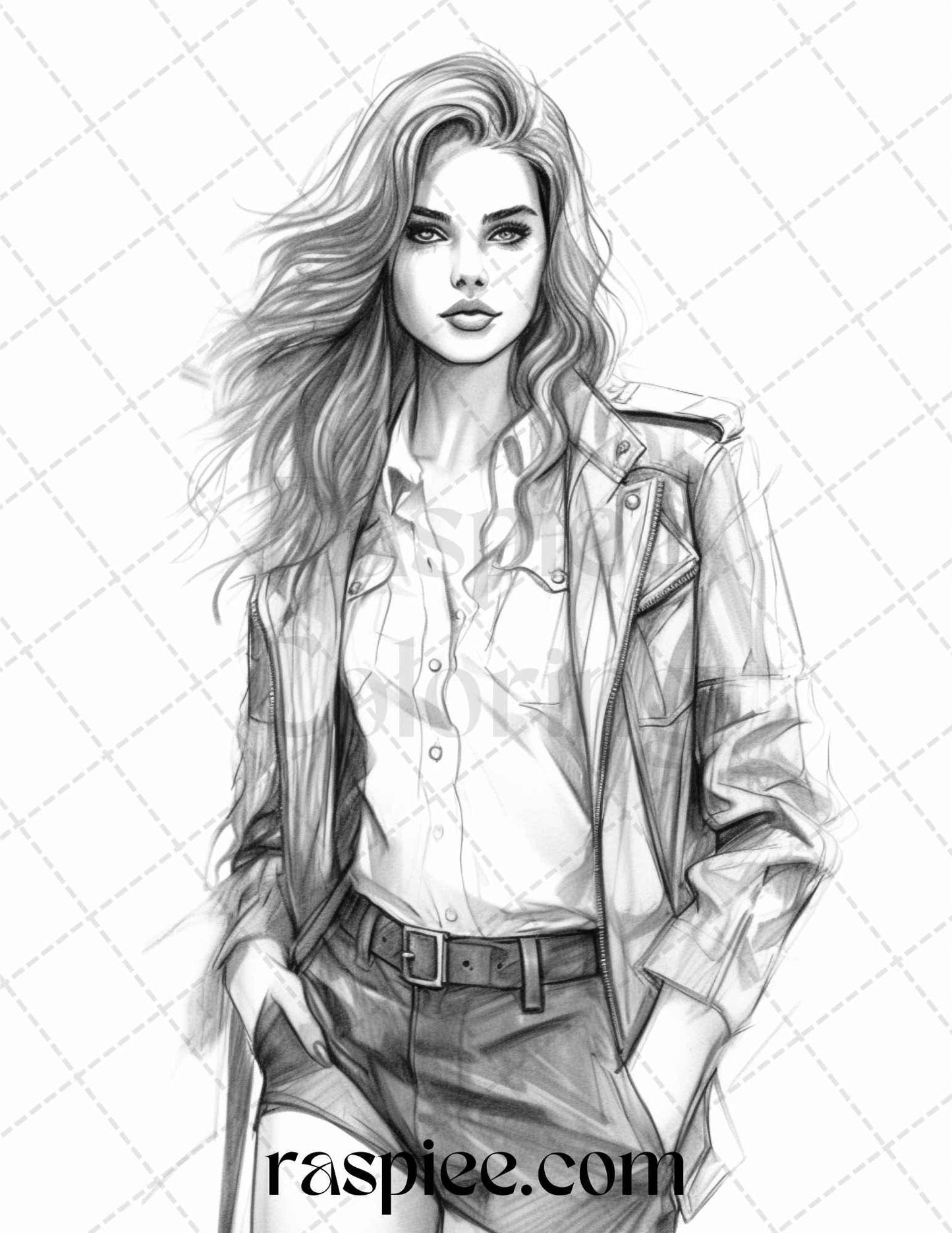 50 Streetwear Fashion Grayscale Coloring Pages Printable for Adults, PDF File Instant Download