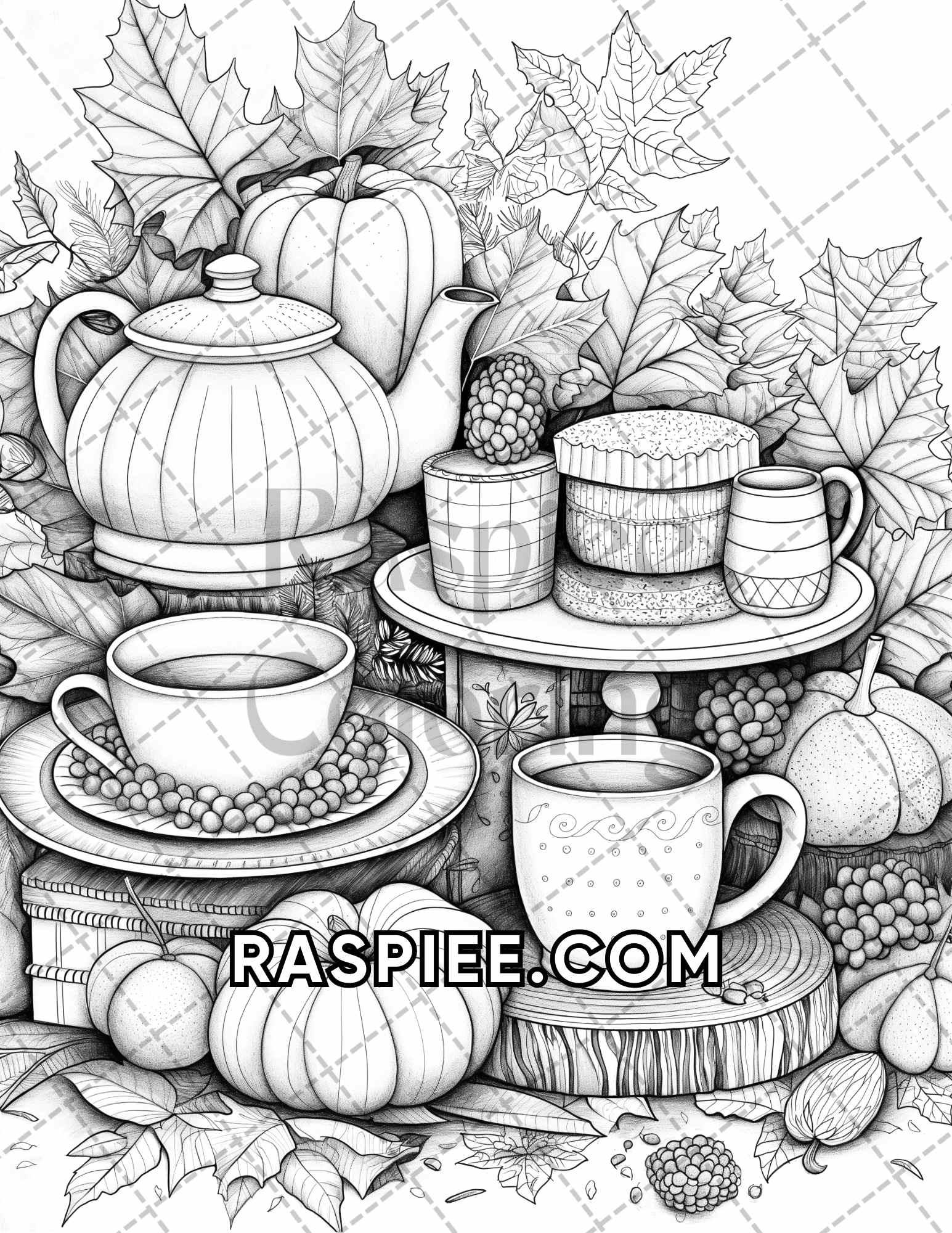 60 Relaxing Autumn Grayscale Adult Coloring Pages Printable PDF Instant Download
