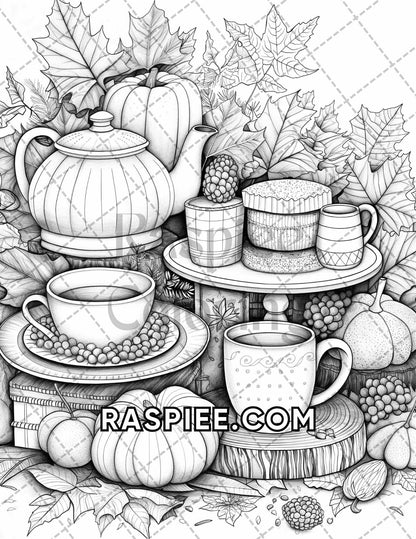 60 Relaxing Autumn Grayscale Adult Coloring Pages Printable PDF Instant Download
