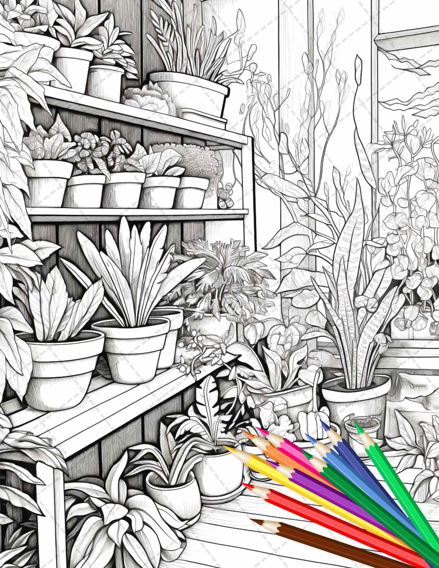 38 Indoor Houseplants Coloring Pages Printable for Adults, Grayscale Coloring Page, PDF File Instant Download