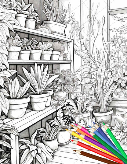 38 Indoor Houseplants Coloring Pages Printable for Adults, Grayscale Coloring Page, PDF File Instant Download