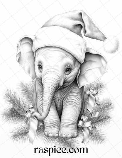 70 Christmas Animals Grayscale Coloring Pages Printable for Adults, PDF File Instant Download