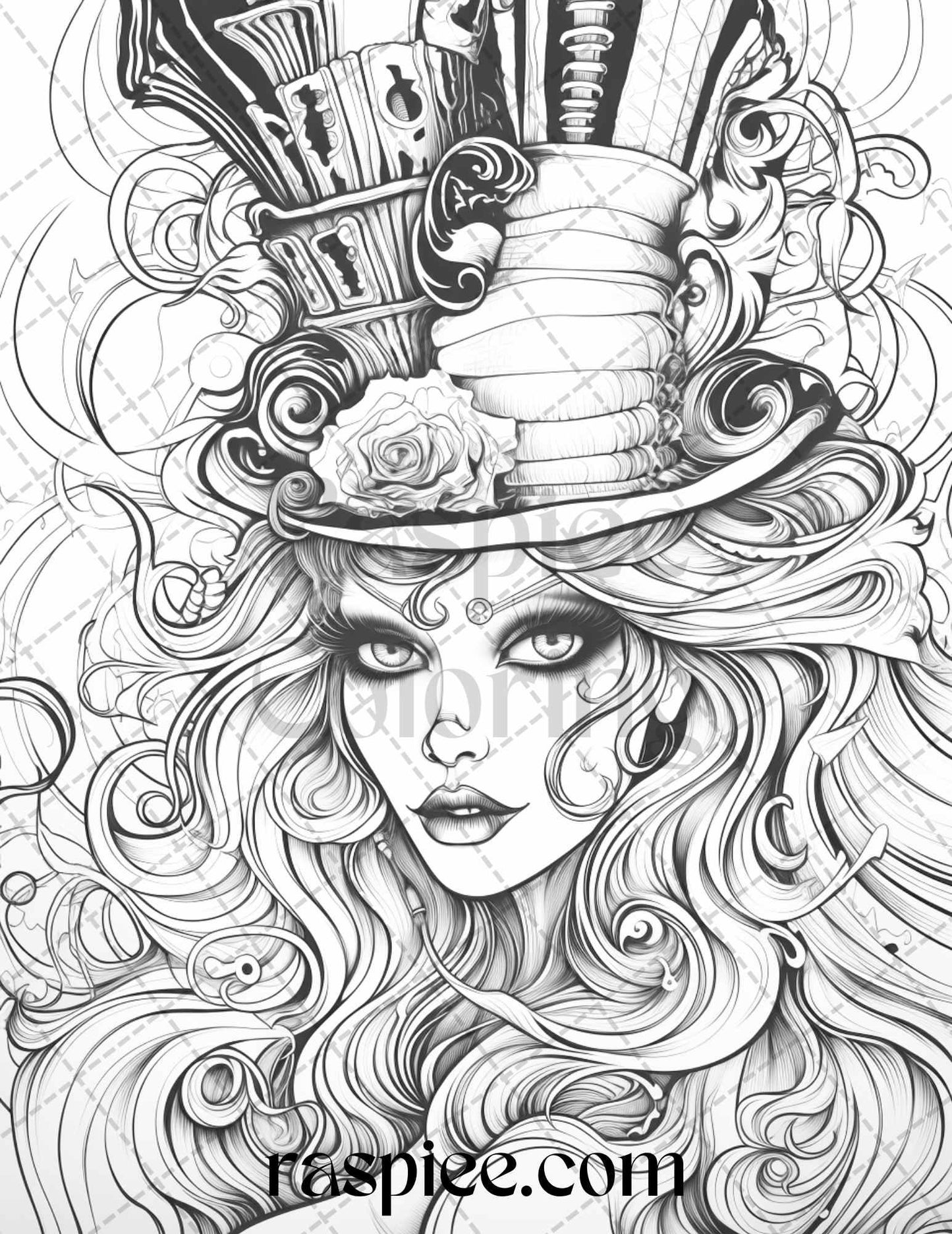 50 Spooky Miss Nightmare Grayscale Coloring Pages Printable for Adults, PDF File Instant Download
