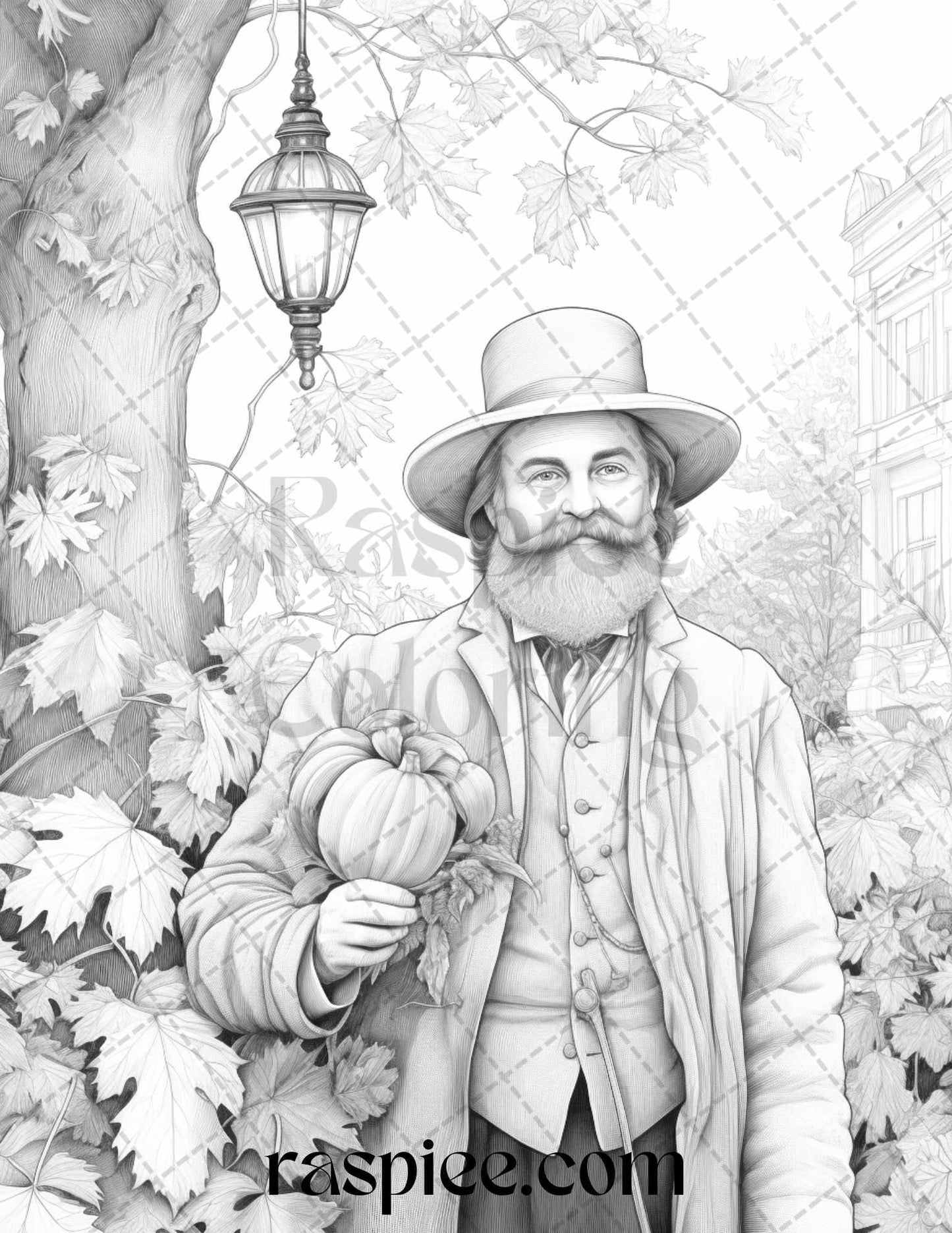 60 Victorian Autumn Portrait Grayscale Coloring Pages Printable for Adults, PDF File Instant Download