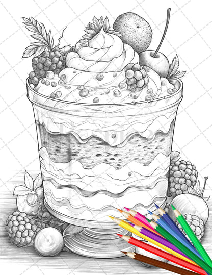 36 Sweet Desserts Coloring Pages Printable for Adults, Grayscale Coloring Page, PDF File Instant Download