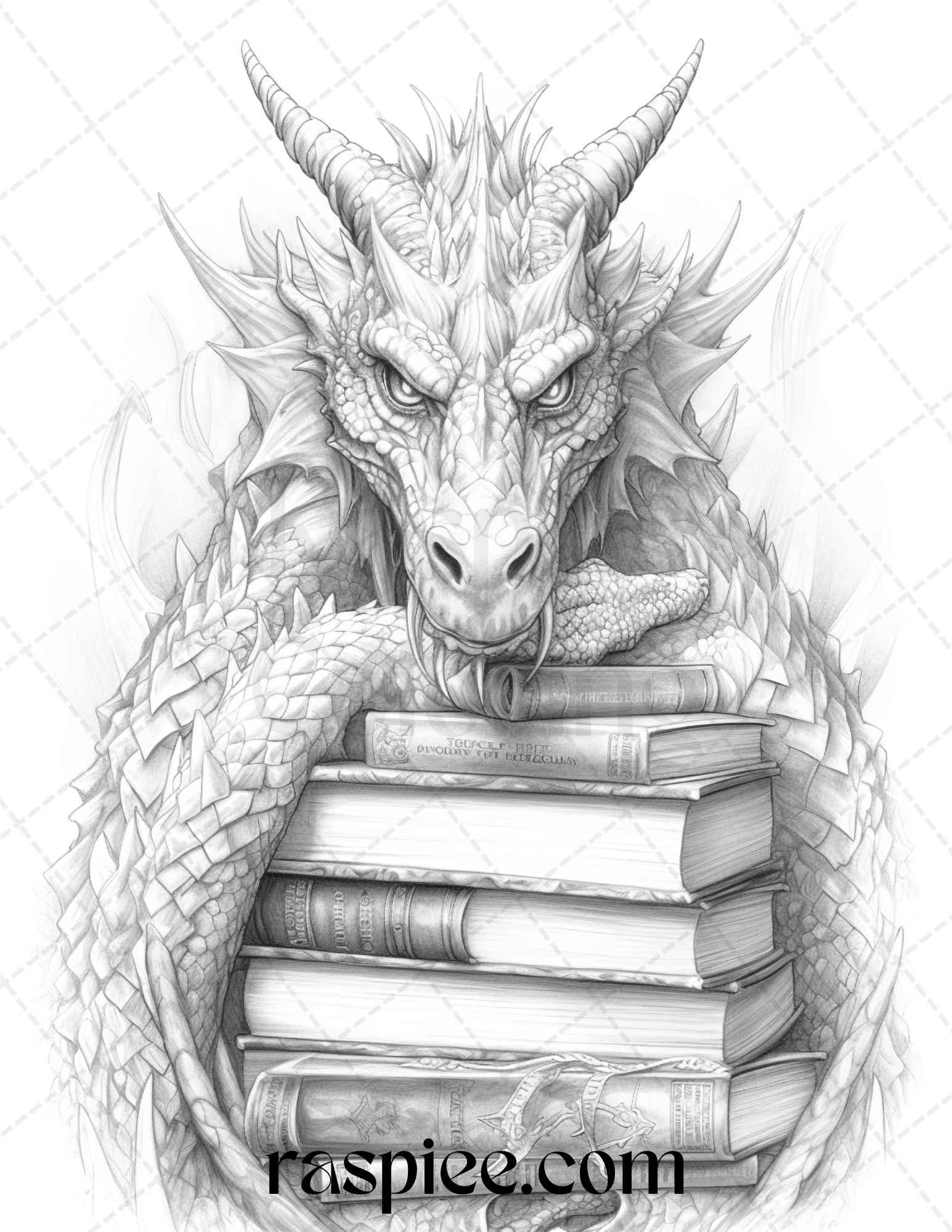 50 Magical Books Grayscale Coloring Pages Printable for Adults, PDF File Instant Download