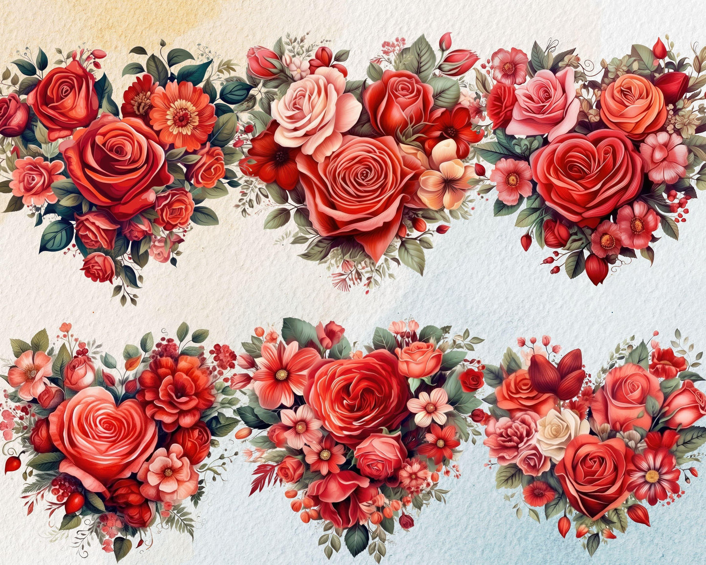 Romantic Heart-Shaped Flowers Clipart Bundle, 35 PNG High-Res Files for DIY and Commercial Use