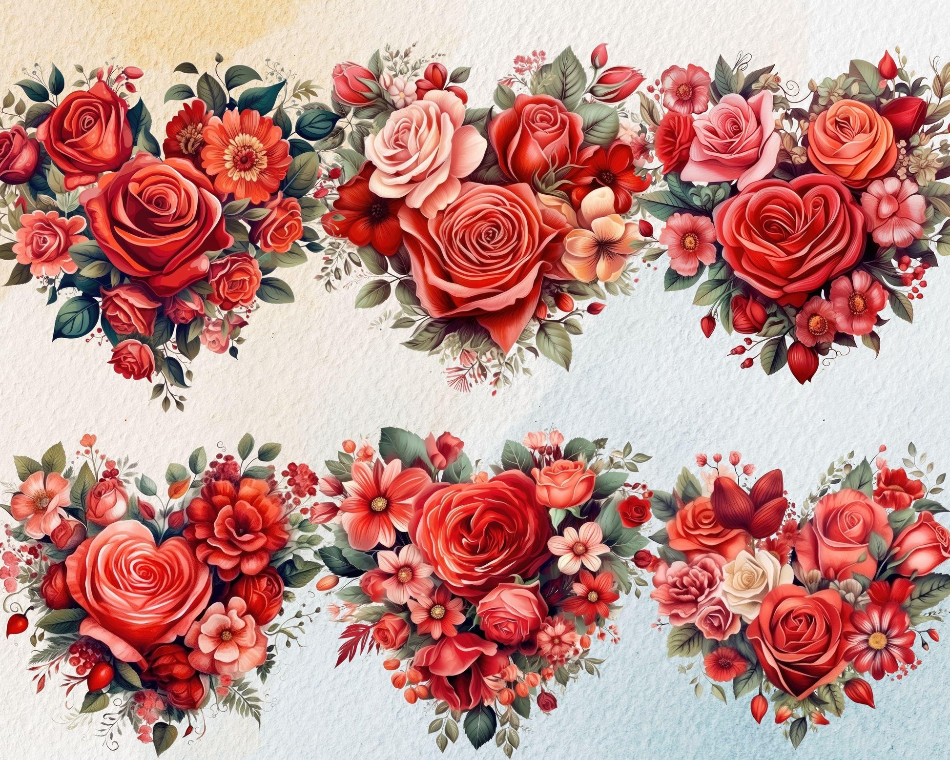 Romantic Heart-Shaped Flowers Clipart Bundle, 35 PNG High-Res Files for DIY and Commercial Use