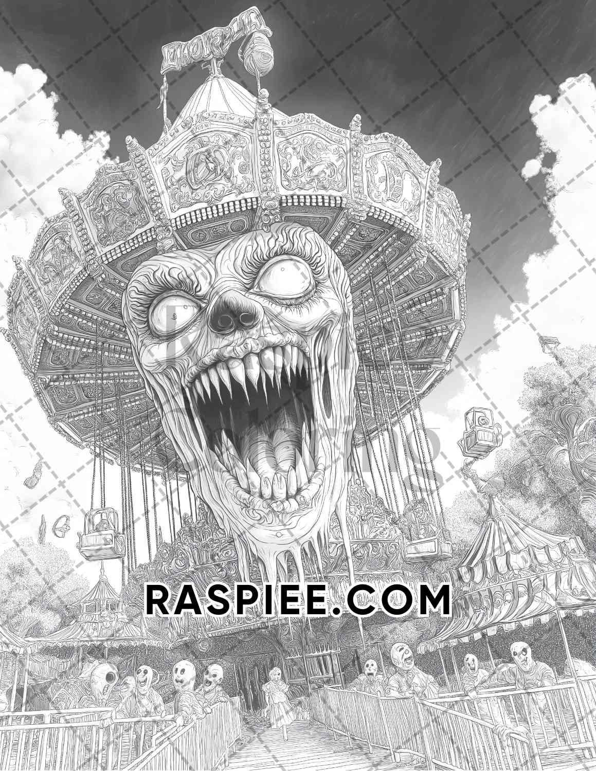 Halloween Surreal Adult Coloring Pages Printable PDF Instant Download
