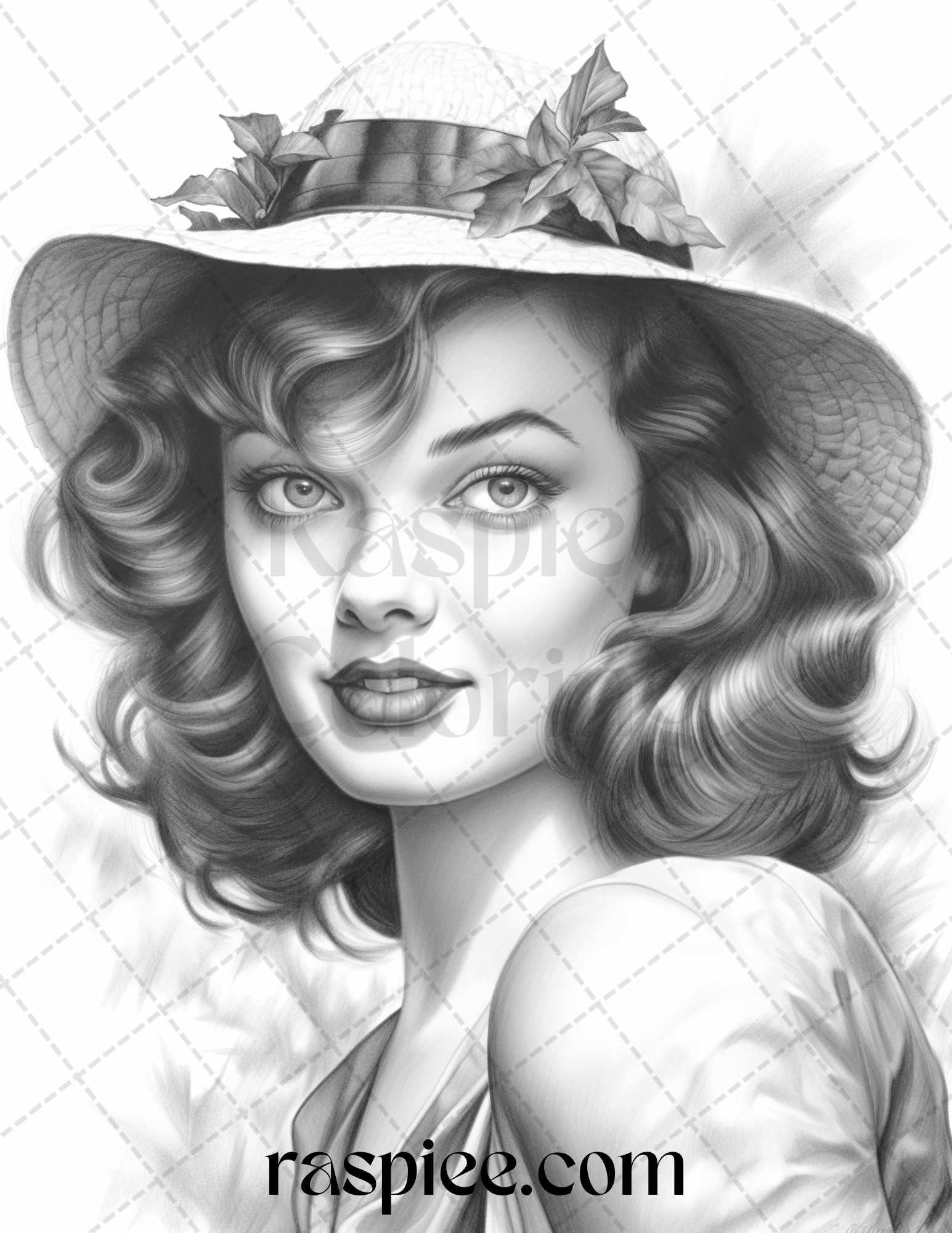 55 Autumn Pin Up Girls Grayscale Coloring Pages Printable for Adults, PDF File Instant Download