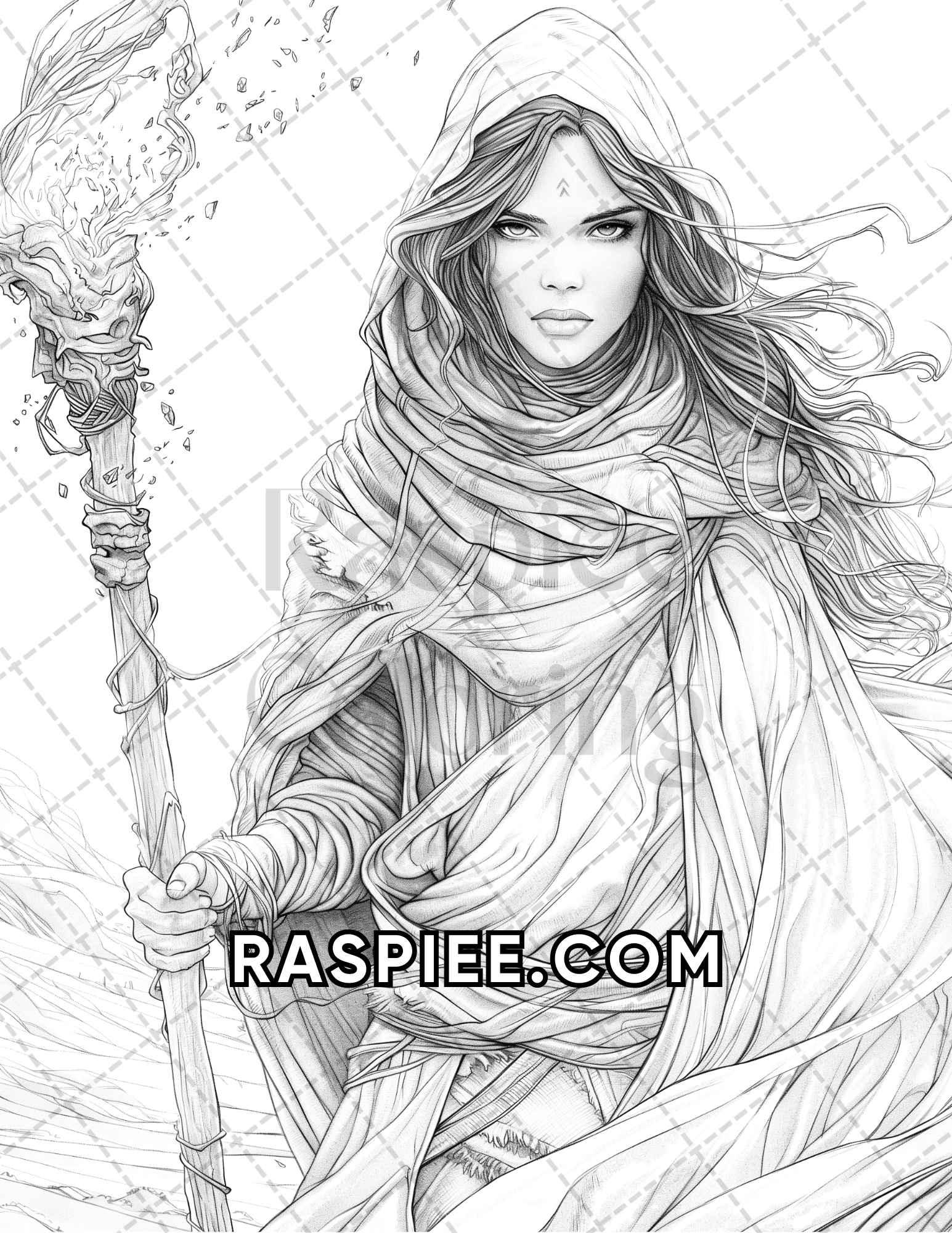 60 Fantasy Beauties Grayscale Adult Coloring Pages Printable PDF Instant Download