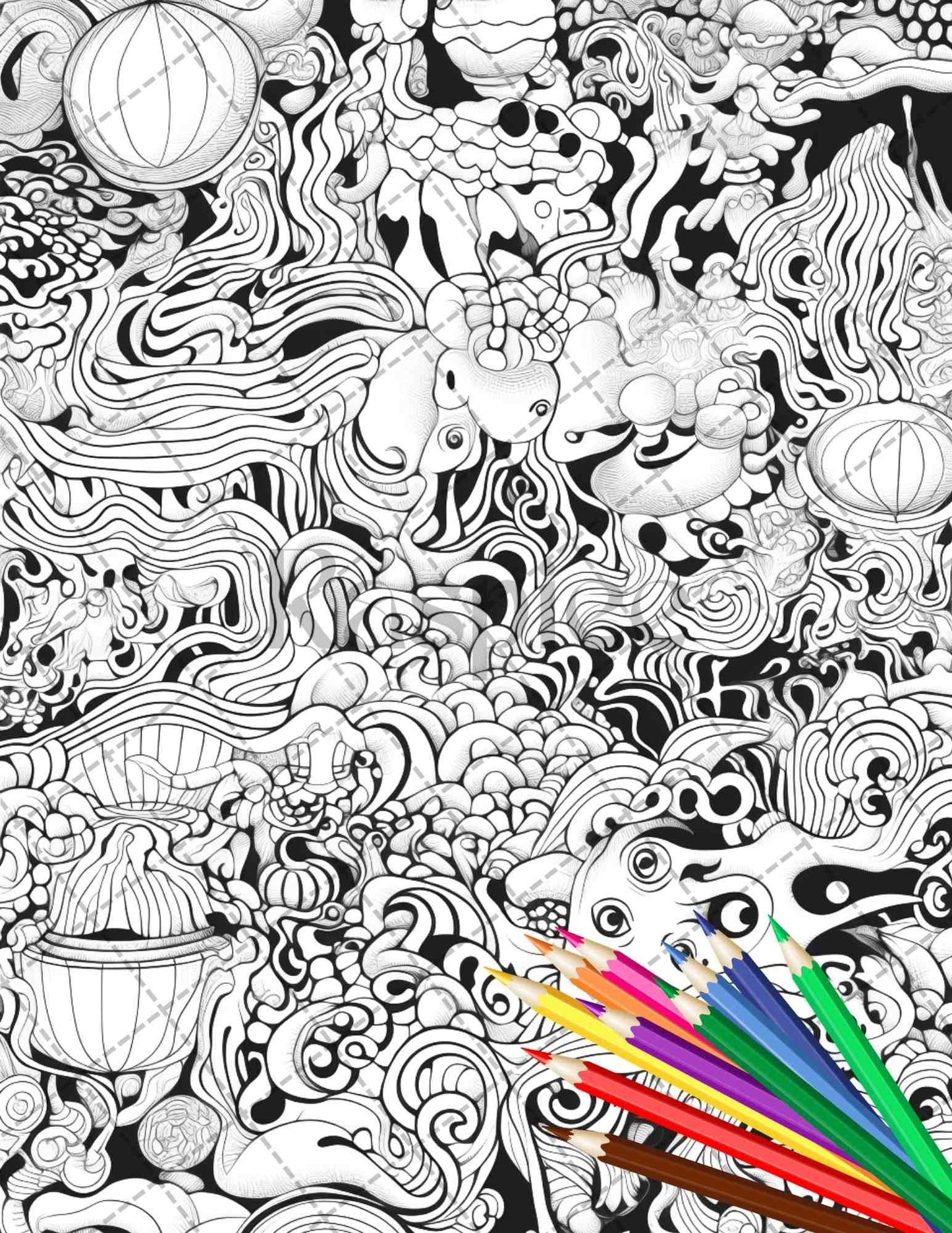 Psychedelic Trippy Coloring Book Printable for Adults, Grayscale Coloring Page, PDF File Instant Download