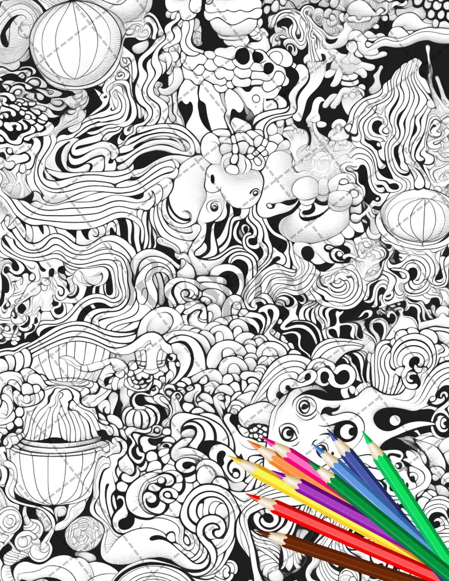 Psychedelic Trippy Coloring Book Printable for Adults, Grayscale Coloring Page, PDF File Instant Download