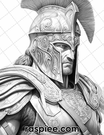 52 Mythology Gods Grayscale Coloring Pages for Adults, Printable PDF Instant Download