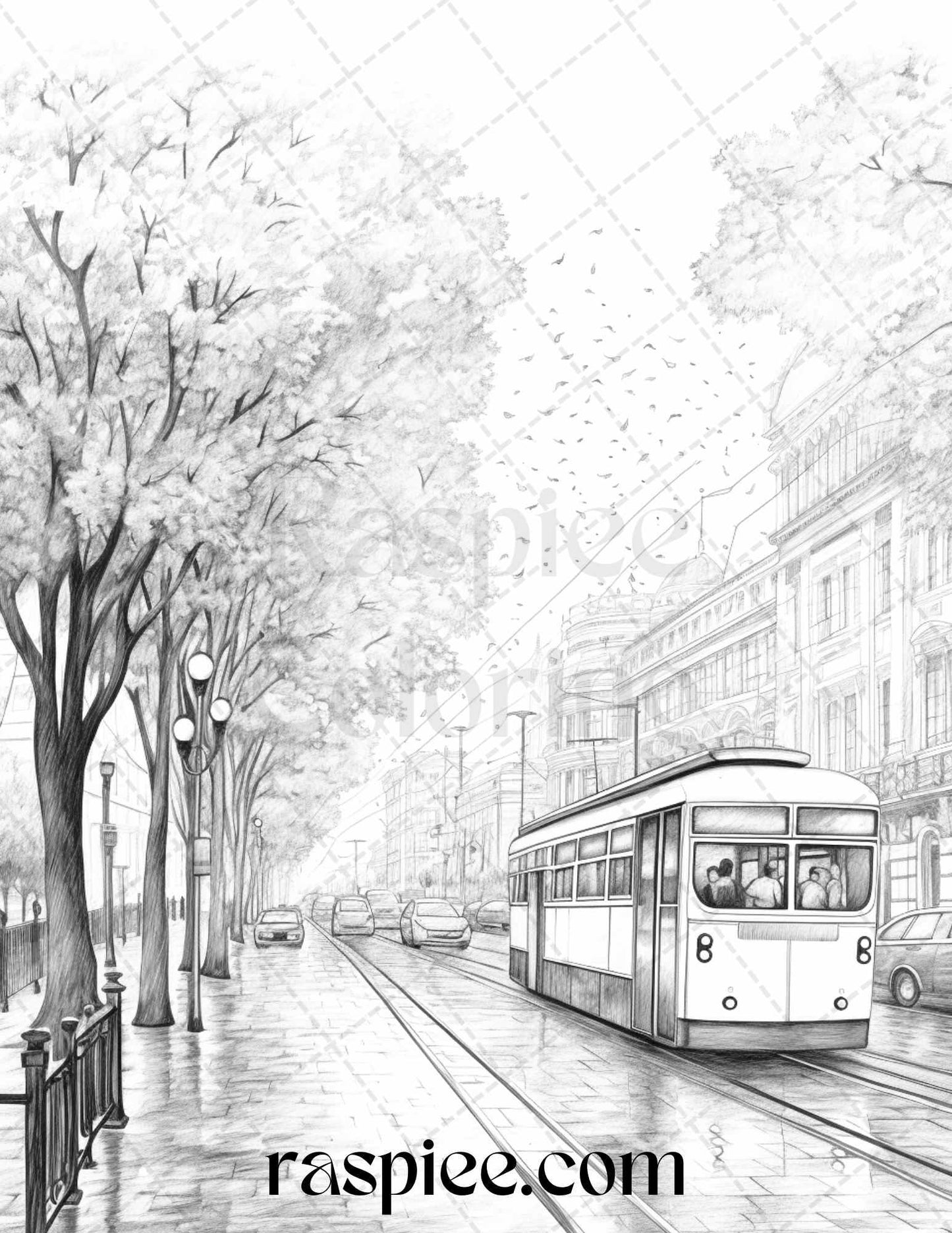 Autumn Scenery Grayscale Coloring Pages Printable for Adults, PDF File Instant Download
