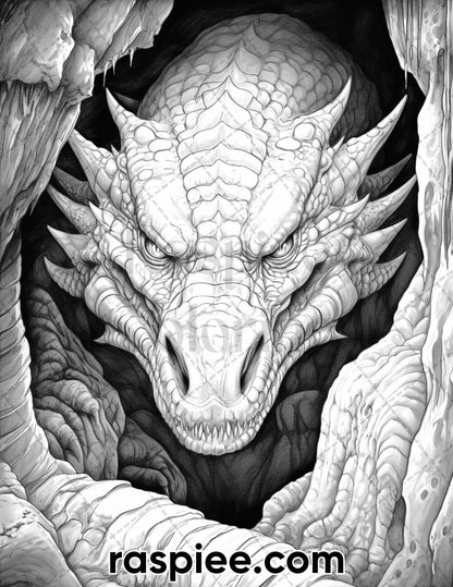 60 Mythical Creatures Grayscale Coloring Pages for Adults, Printable PDF Instant Download