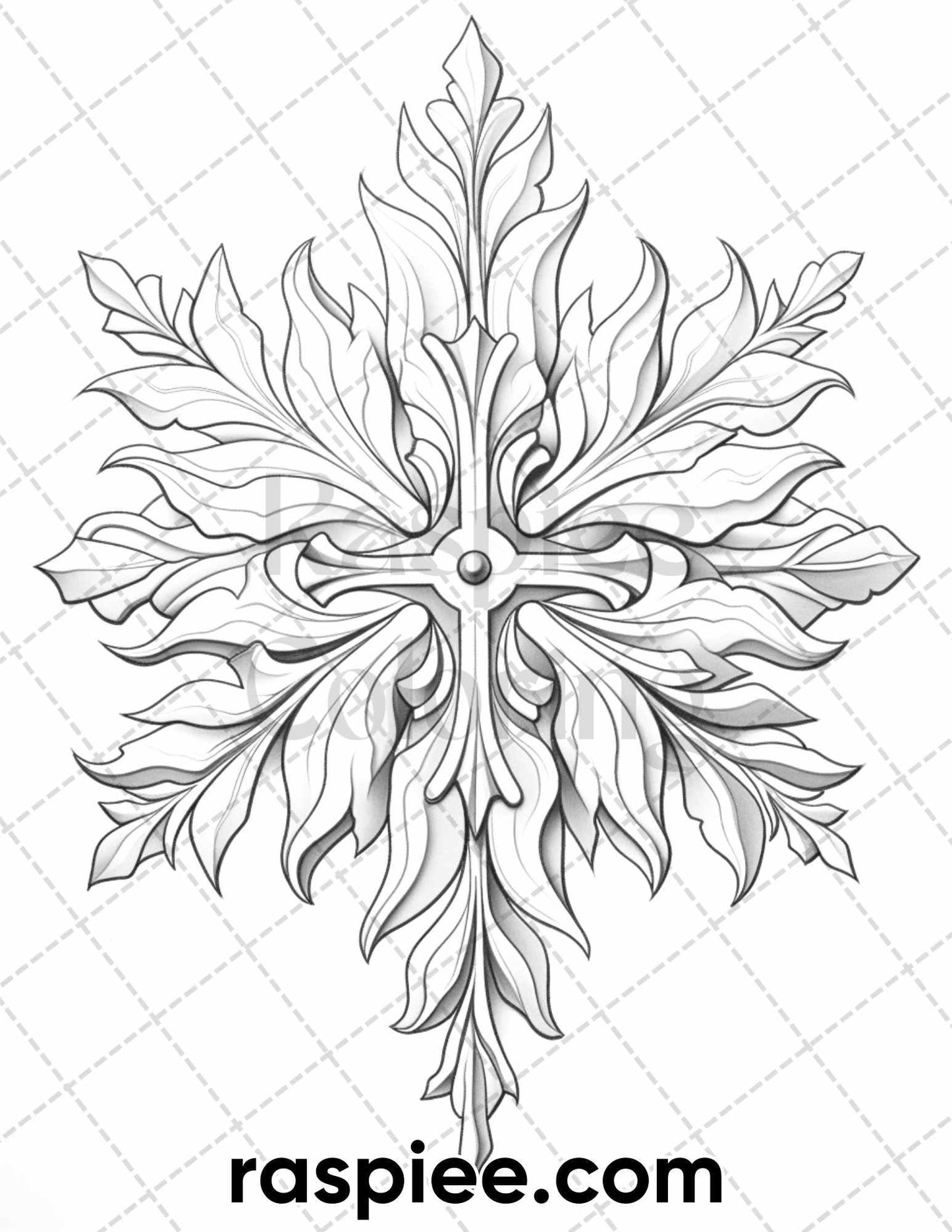 50 Christmas Snowflake Grayscale Coloring Pages for Adults, Printable PDF Instant Download