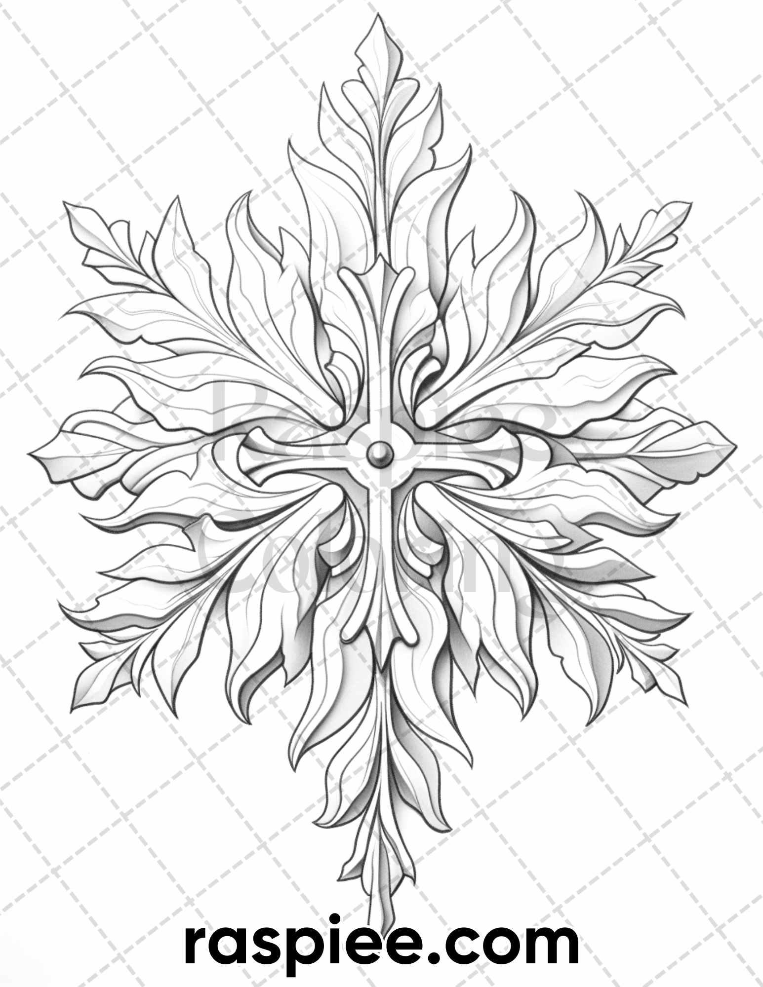 50 Christmas Snowflake Grayscale Coloring Pages for Adults, Printable PDF Instant Download