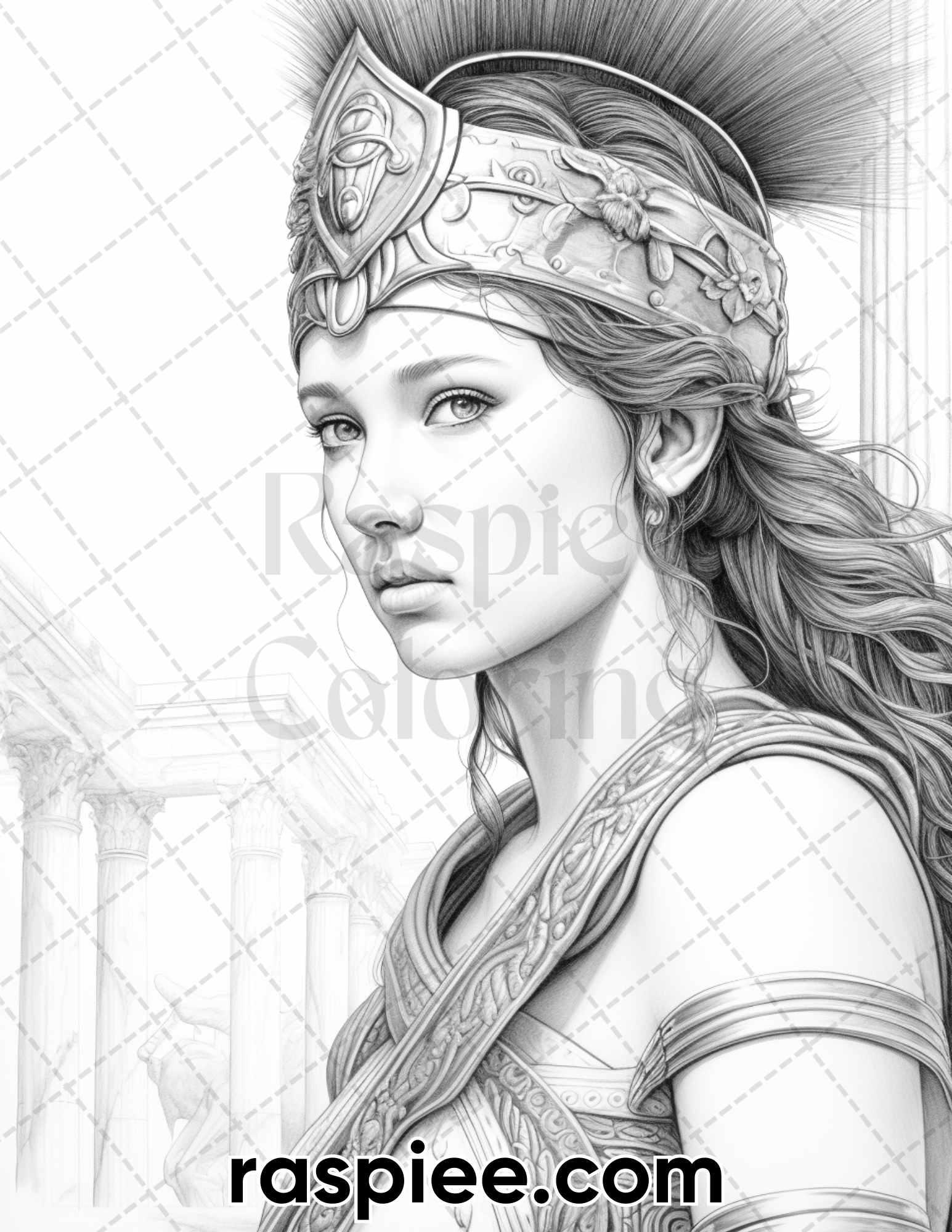 60 Ancient Greece Women Grayscale Coloring Pages for Adults, Printable PDF Instant Download