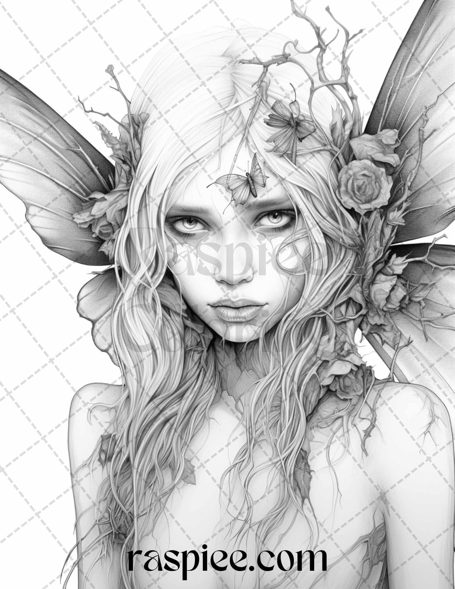 60 Halloween Zombie Fairy Grayscale Coloring Pages Printable for Adults, PDF File Instant Download