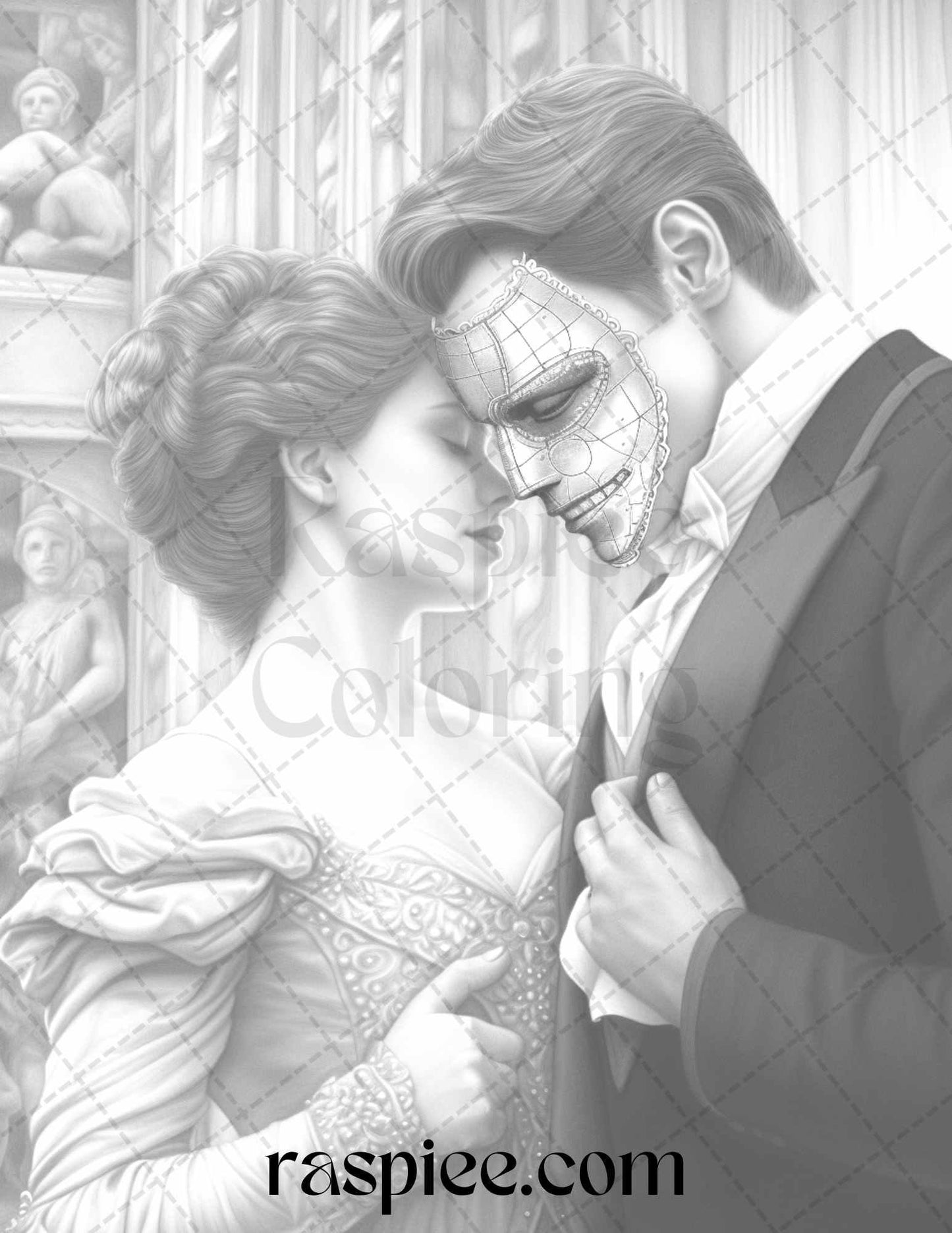 Phantom of the Opera Grayscale Coloring Pages Printable for Adults, PDF File Instant Download