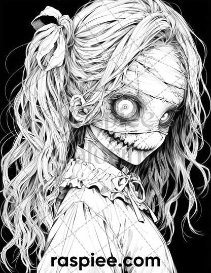 60 Horror Beauties Grayscale Coloring Pages Printable for Adults, PDF File Instant Download