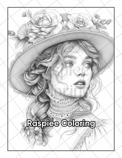 50 Victorian Portrait Adult Coloring Pages Printable PDF Instant Download