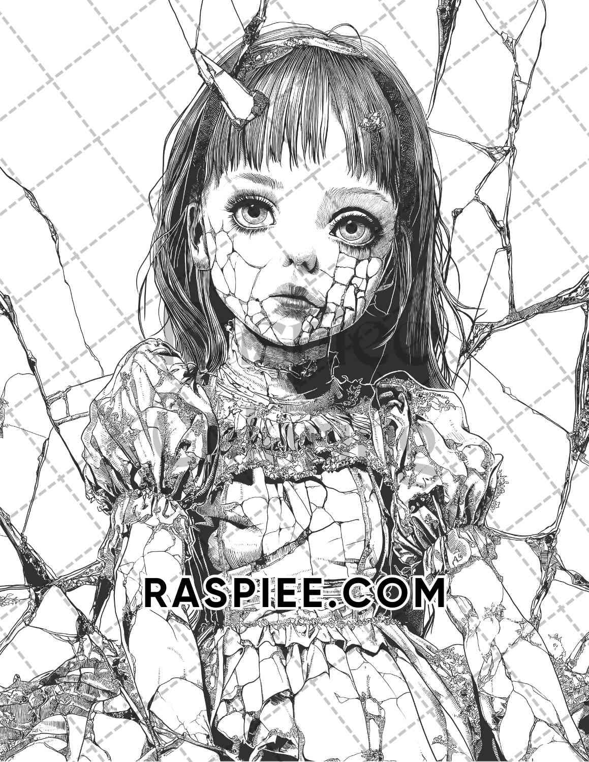 Haunted Dolls Halloween Horror Adult Coloring Pages Printable PDF Instant Download